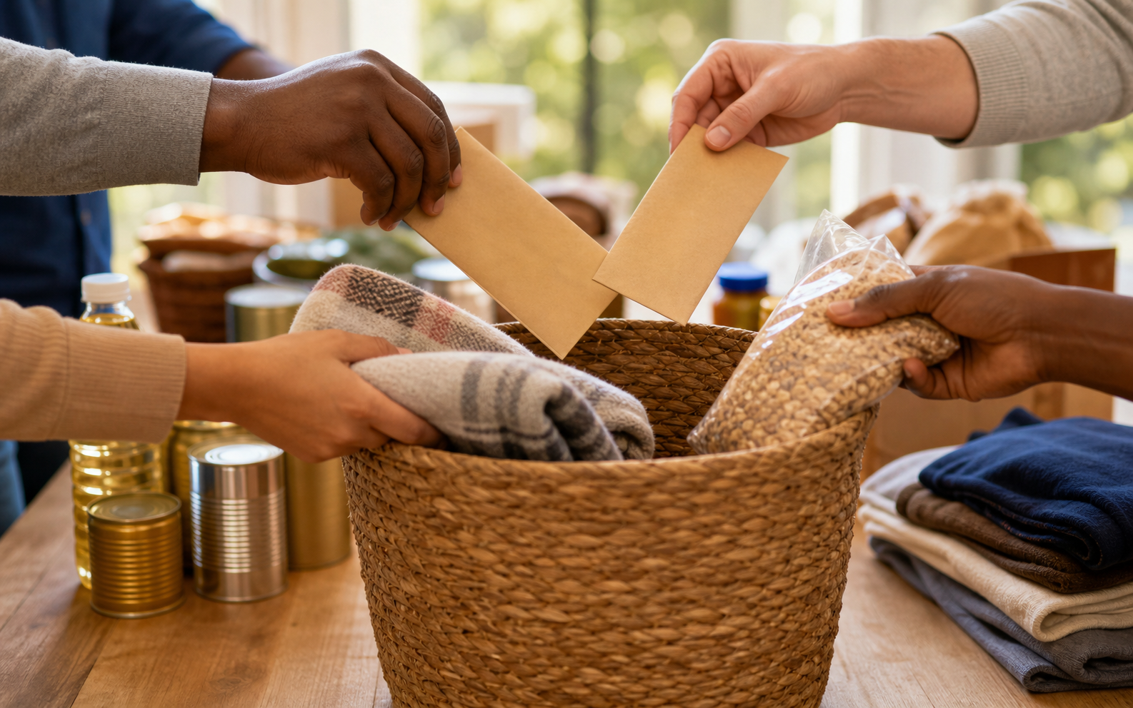 Hands giving toward a community cause